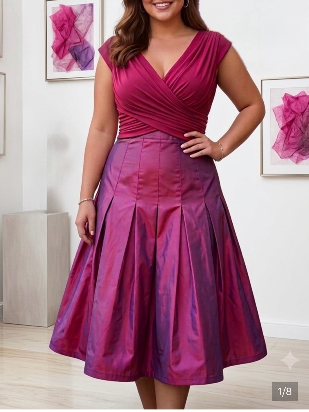 Tadashi Shoji Magenta-Purple Iridescent Fit-and-Flare Dress